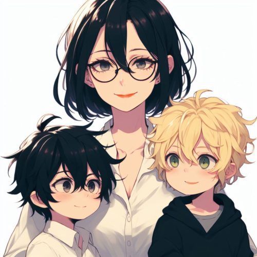 mama con dos niños