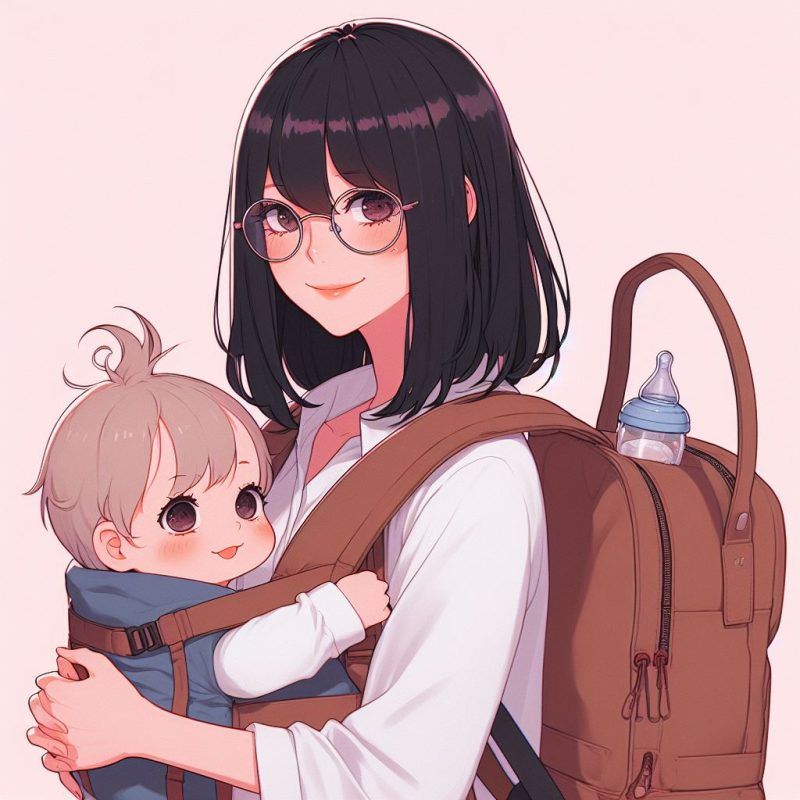 Mamá con gafas portea a un bebé