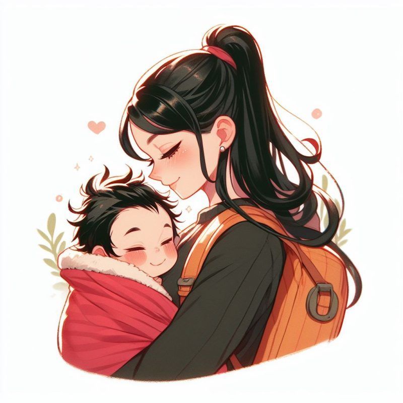 mamá porteando a su bebé